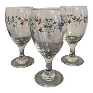 SET OF 3 PFALTZGRAFF WINTERBERRY ICED TEA GOBLETS GLASSES 7" CHRISTMAS